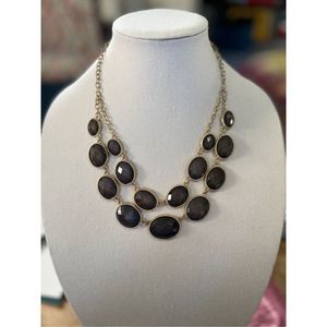Double Layer Black Stones Gold Plated Adjustable Chain Strap Bib Necklace